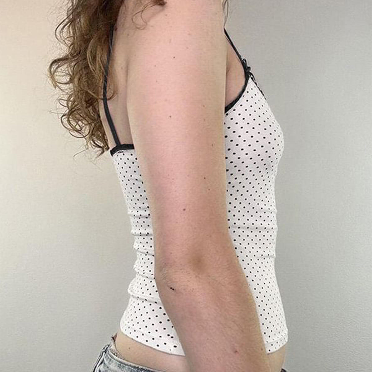 Spring Summer Polka Dot Contrast Color Camisole Sexy Slim Fit Bottoming Top