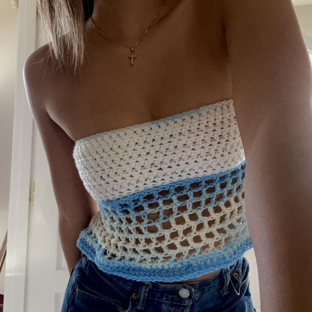 Hollow Out Cutout out Tube Top Top Summer Sexy Sexy off Shoulder Short Color Stitching Strap Cropped Outfit Sweater