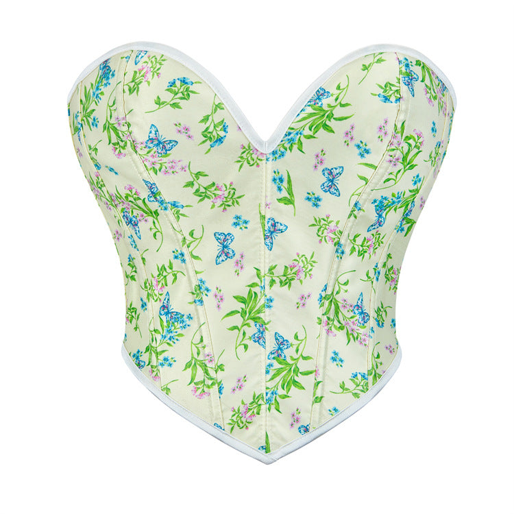 Jacquard Grass Green Women Upper Tube Top Breasts Support Push up Court Body Shaping Top