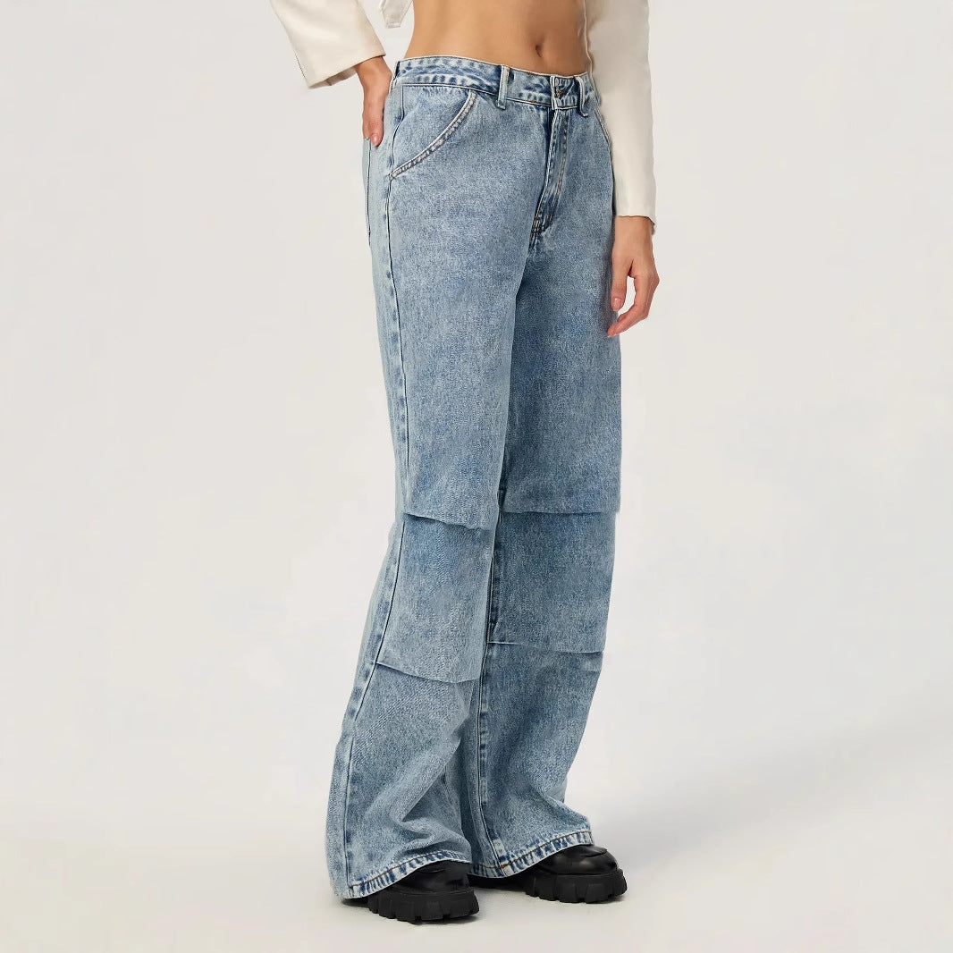 Women Clothing Casual Straight Leg Wide Leg Jeans Trousers