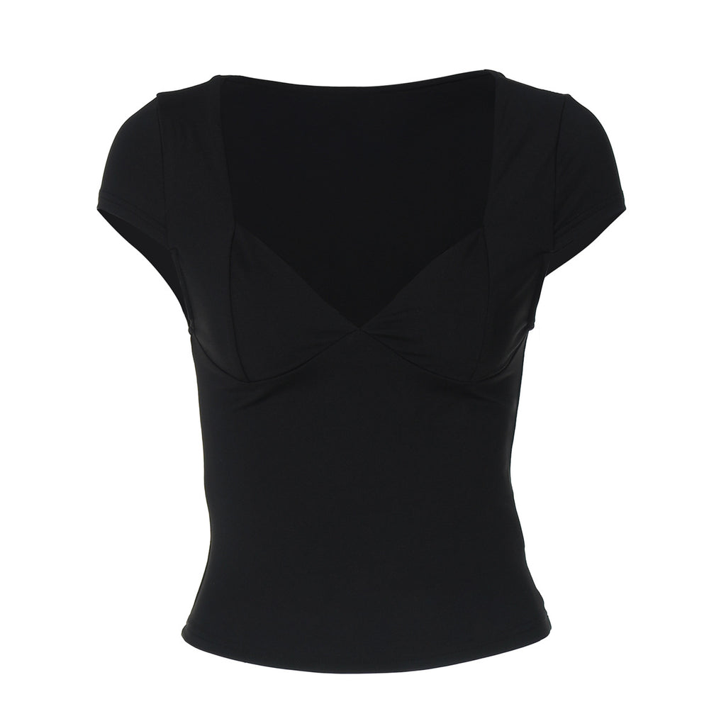 Women Summer Sexy V neck Waist Cropped Short Sleeve Top Women