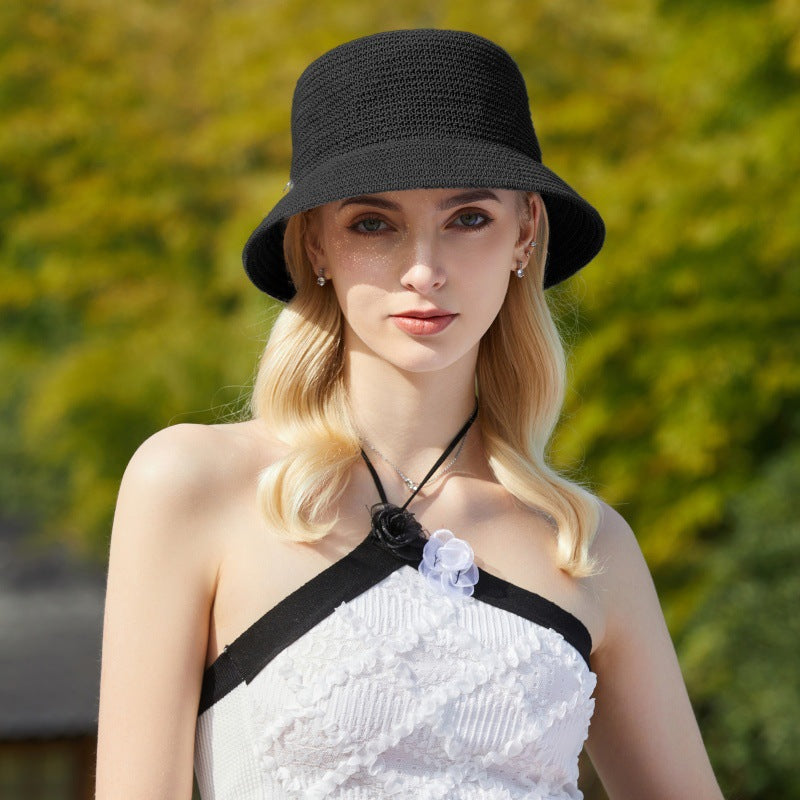 Handmade Crochet Bucket Hat Summer Korean Face Looking Small Breathable Bucket Hat Short Brim Bucket Hat