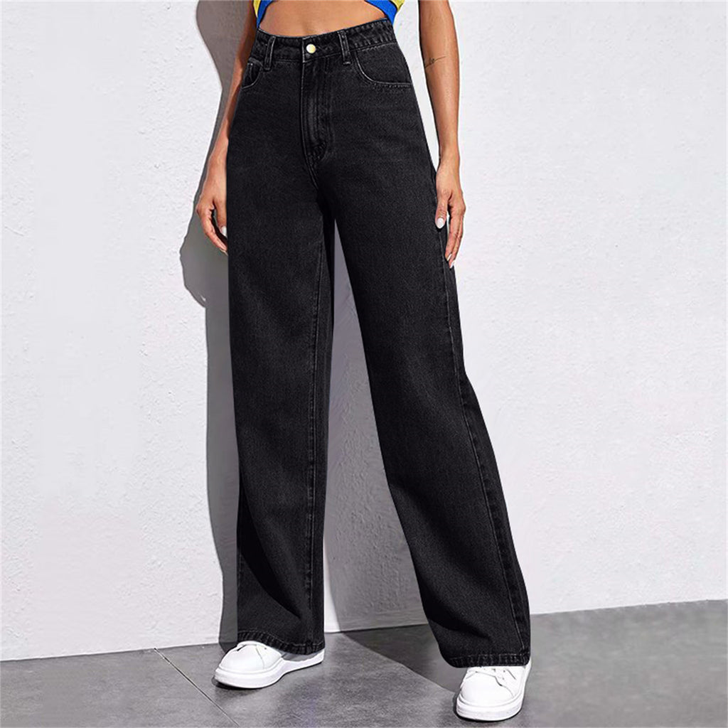 High Waist Wide Leg Jeans Women Slimming Straight Retro Drape
