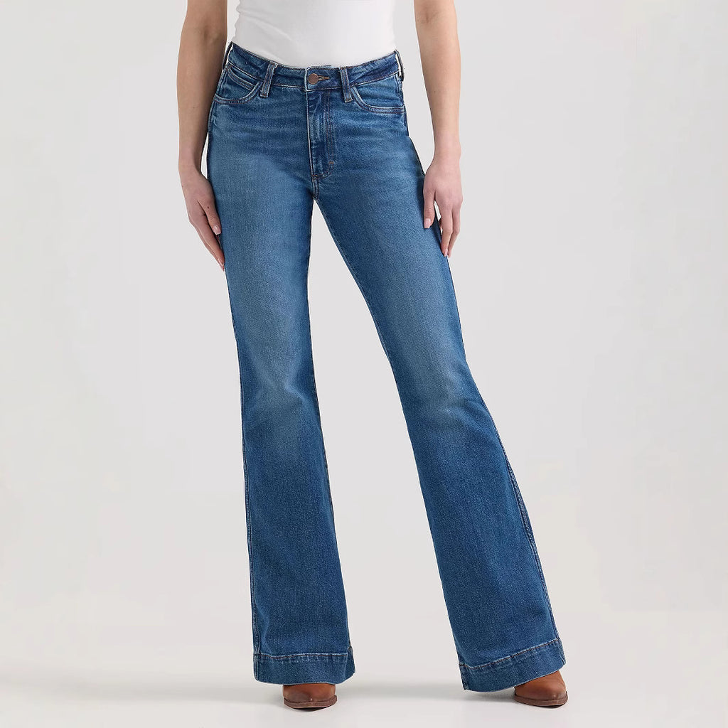 Casual Stretch Embroidery Denim Bootcut Trousers Women