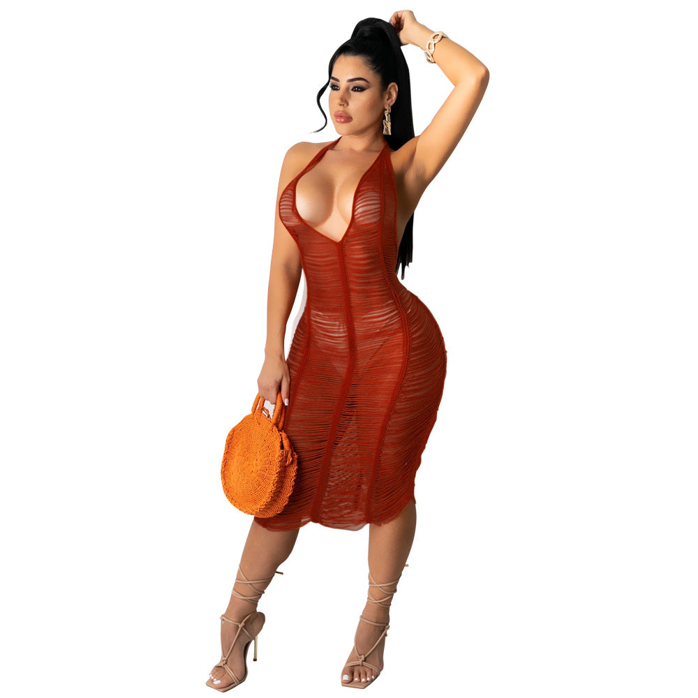 Women Clothing Sexy See through Hollow Out Cutout Beach Dress
