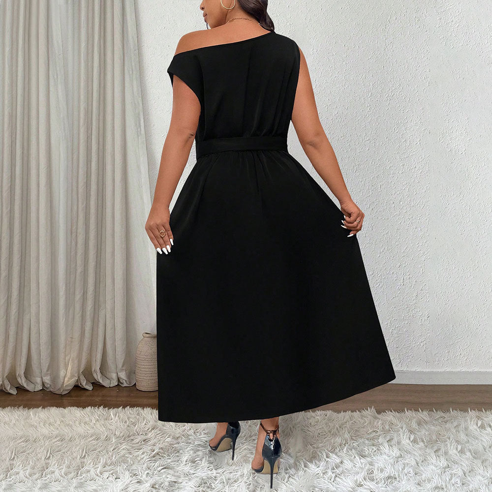 Plus Size Women Clothing Elegant Adult Lady like Woman off Shoulder One Shoulder Cold Shoulder Maxi Dress