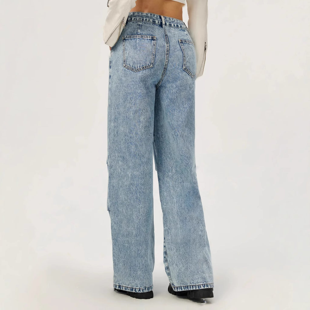Women Clothing Casual Straight Leg Wide Leg Jeans Trousers