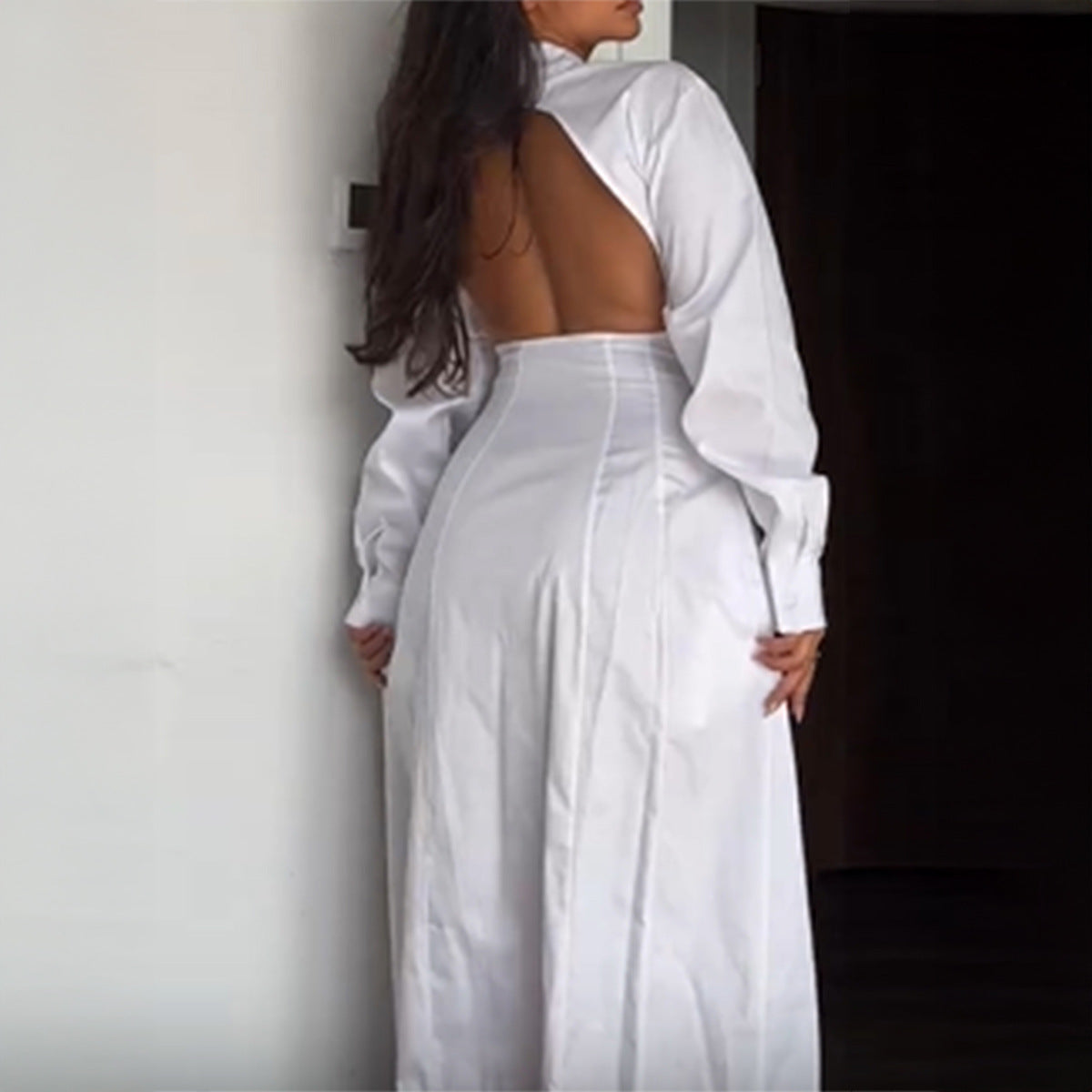 Spring Summer Sexy Backless Waist Trimming Solid Color Dress Maxi Dress Women Clothing