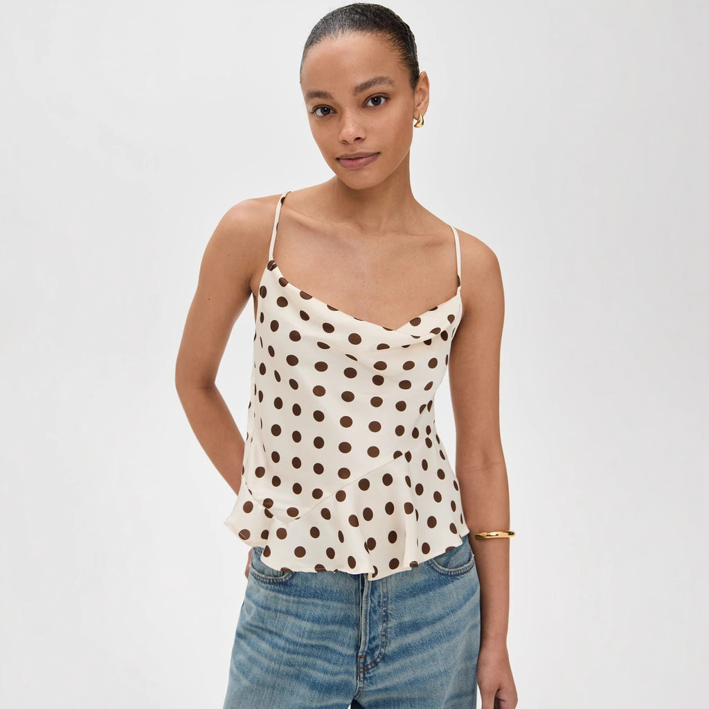 Spring Summer Swimsuit Polka Dot Flying Edge Thin Shoulder Camisole Women