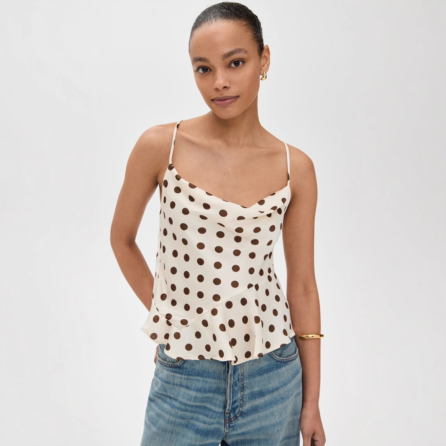 Spring Summer Swimsuit Polka Dot Flying Edge Thin Shoulder Camisole Women