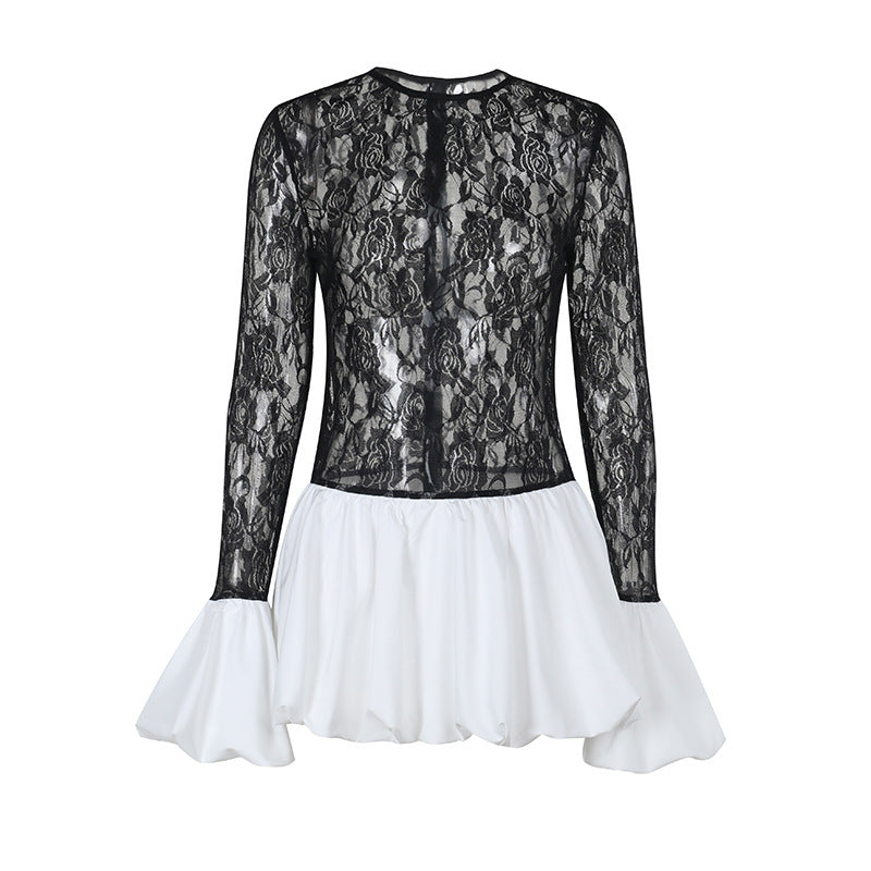 Autumn Dress Slim Lace Stitching Petti dress for Women Puffy dress