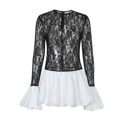 Autumn Dress Slim Lace Stitching Petti dress for Women Puffy dress