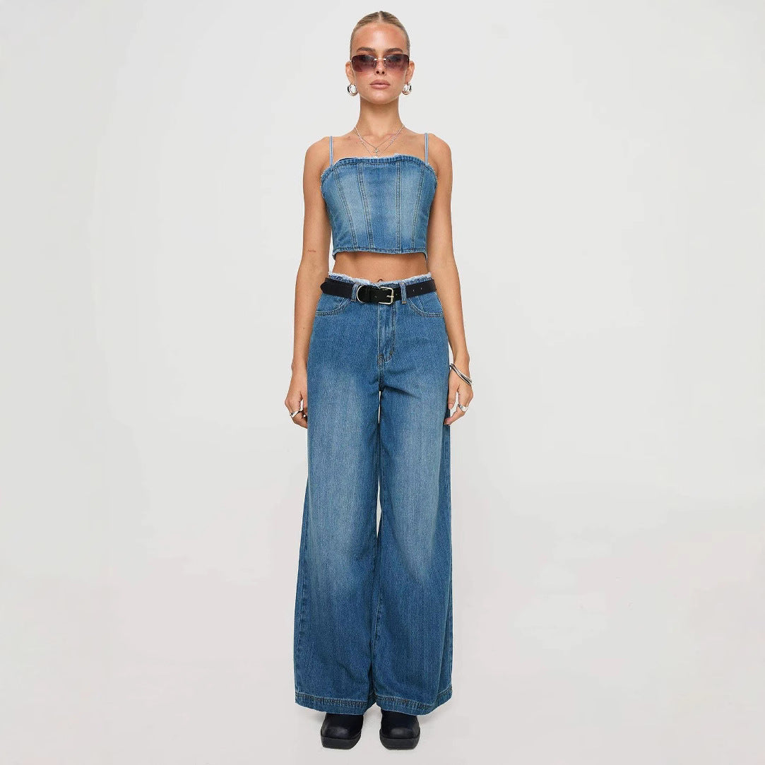 Retro Wide Leg High Waist Loose Slimming Straight Street Jeans