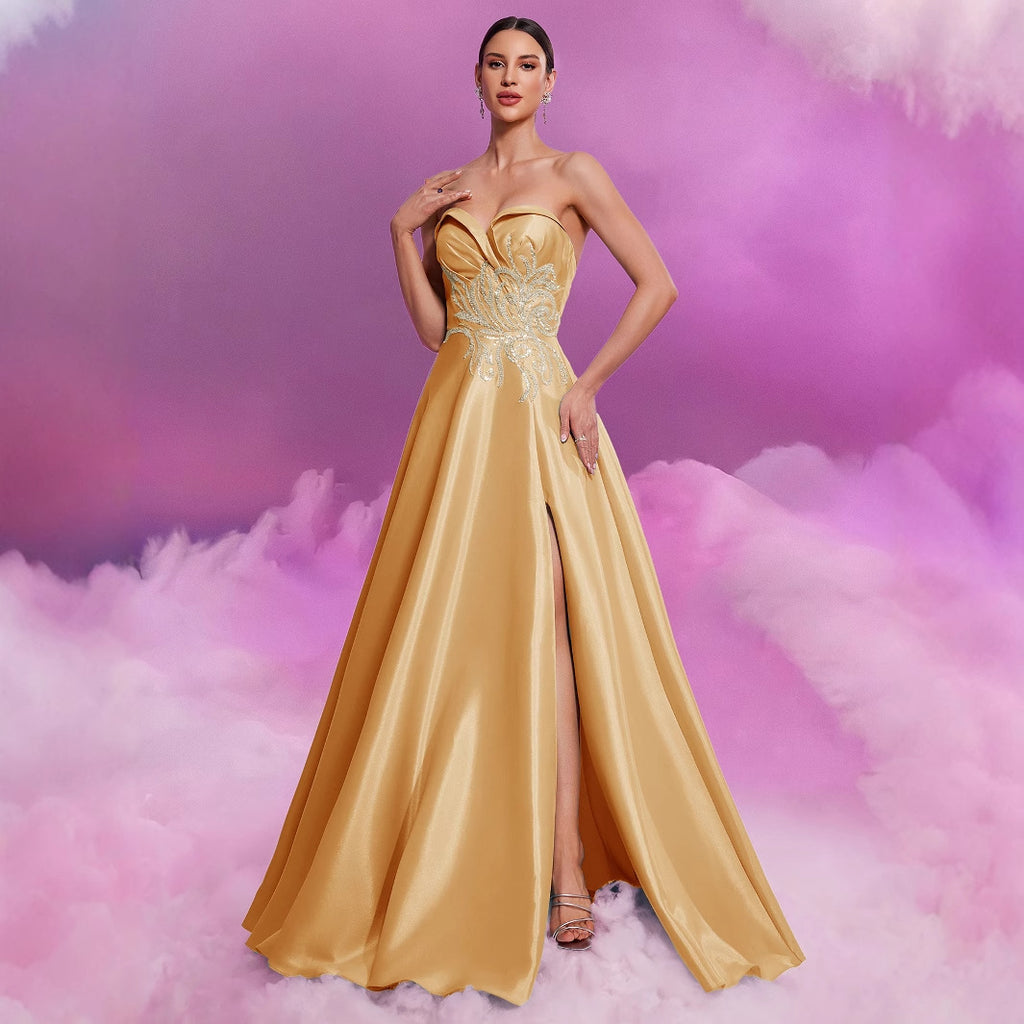 Sexy Tube Top Applique Formal Host Bridesmaid Evening Dress Elegant Slim Cocktail Party Evening Dress