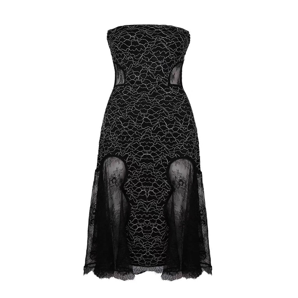 Summer Women Collection Sexy Lace Tube Top Slimming Pattern Dress Low Key Niche Unique Design