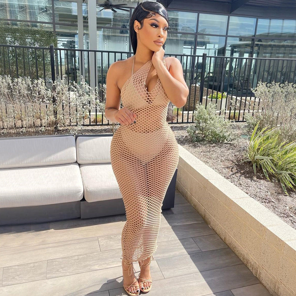 Summer Women Clothing Sexy Grid Crochet Hollow Out Cutout Dress Women