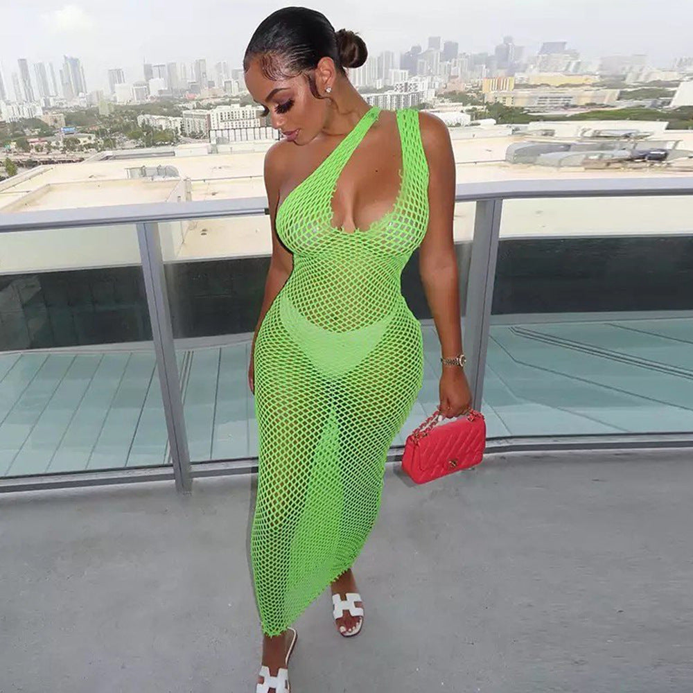 Summer Women Clothing Sexy Grid Crochet Hollow Out Cutout Dress Women