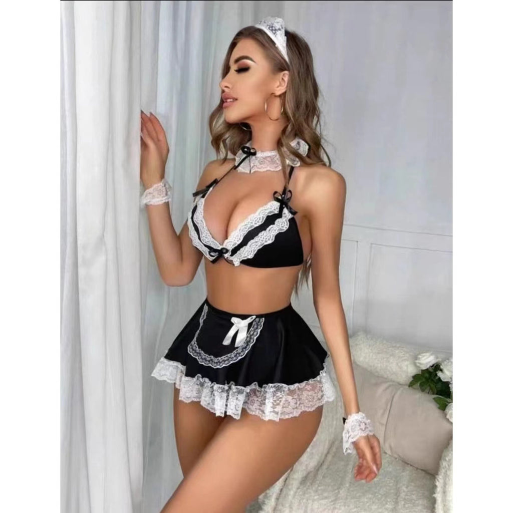 Sexy Lace Girl Deep V Plunge Maid Sexy Lingerie Set