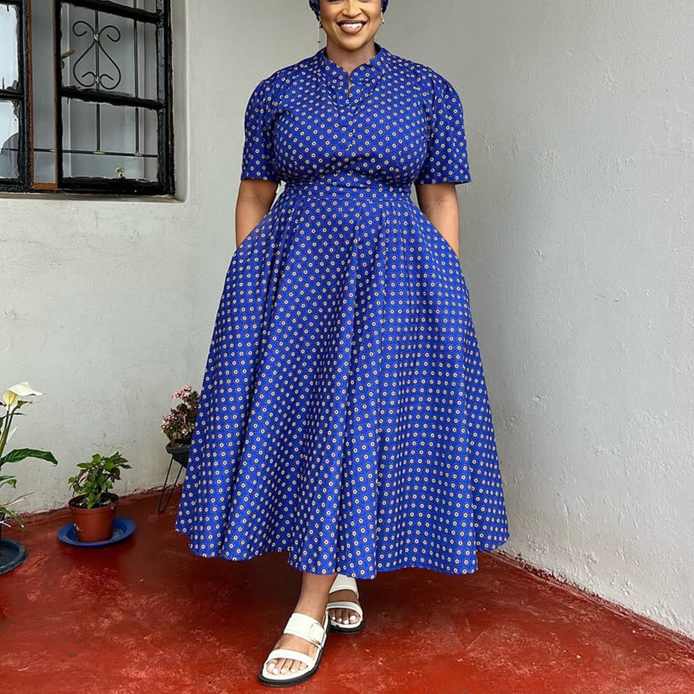 Women Clothing Summer Short Sleeve V neck Bohemian Polka Dot Print Dress plus Size Maxi Dress Women