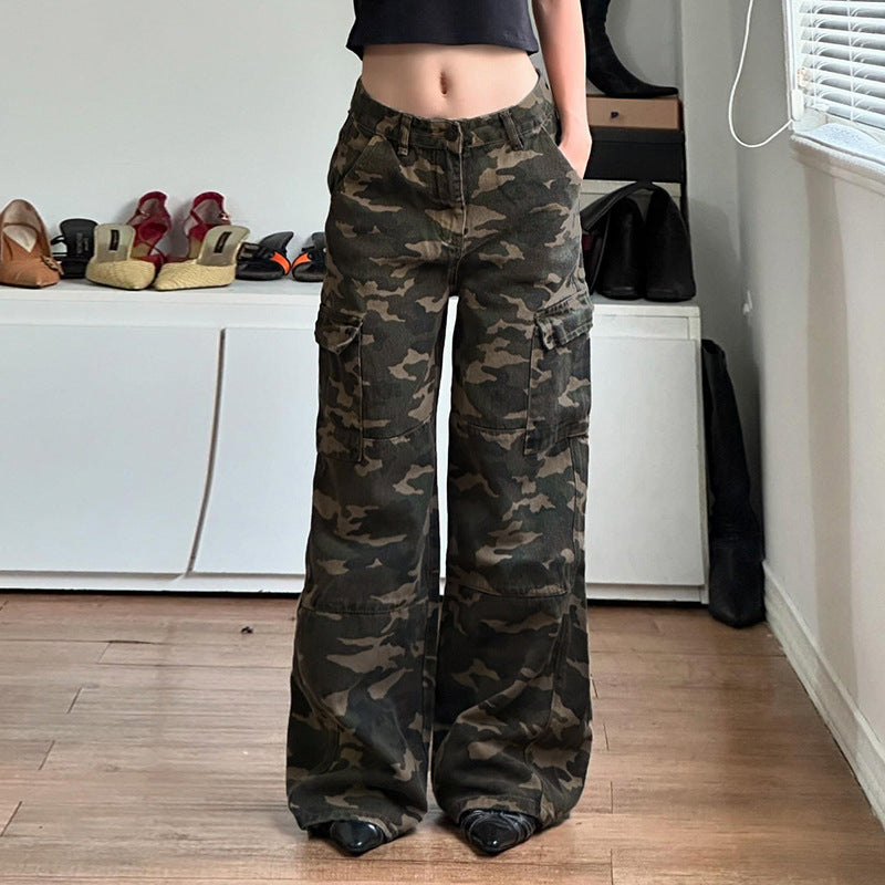 Camouflage Multi Pocket Loose Jeans Sexy Street Cool Low Waist Slimming Trousers