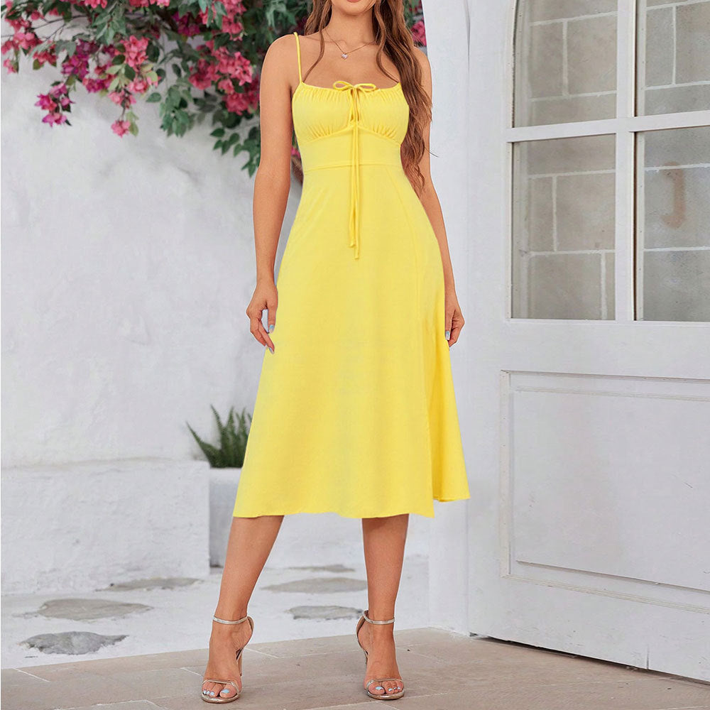 Summer Sweet Sexy Dress High Waist Slit Sling Slim Fit Figure Flattering Maxi Dress