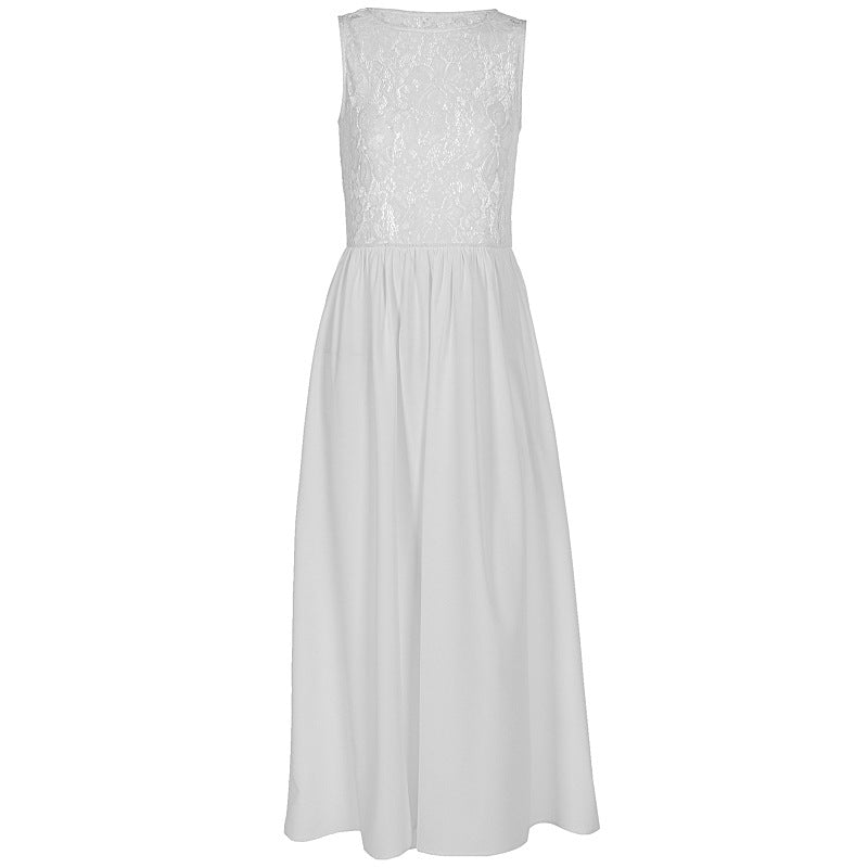 Women Clothing Sleeveless Lace Slim Fit Patchwork Maxi Sexy Dress