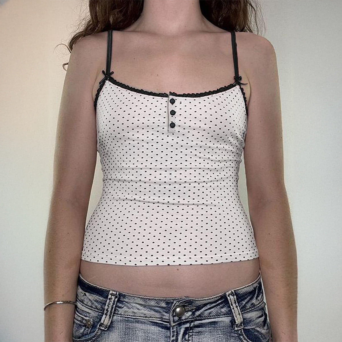 Spring Summer Polka Dot Contrast Color Camisole Sexy Slim Fit Bottoming Top