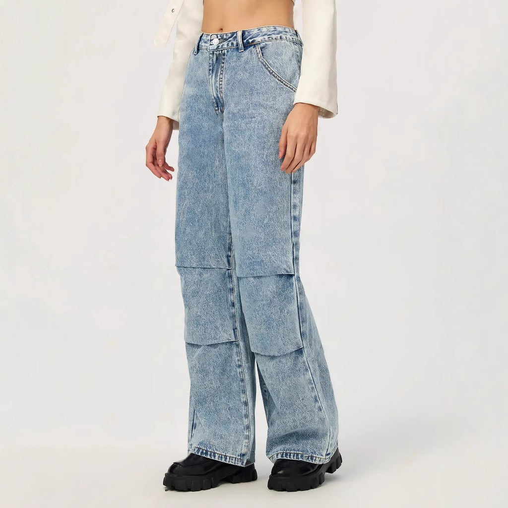 Women Clothing Casual Straight Leg Wide Leg Jeans Trousers