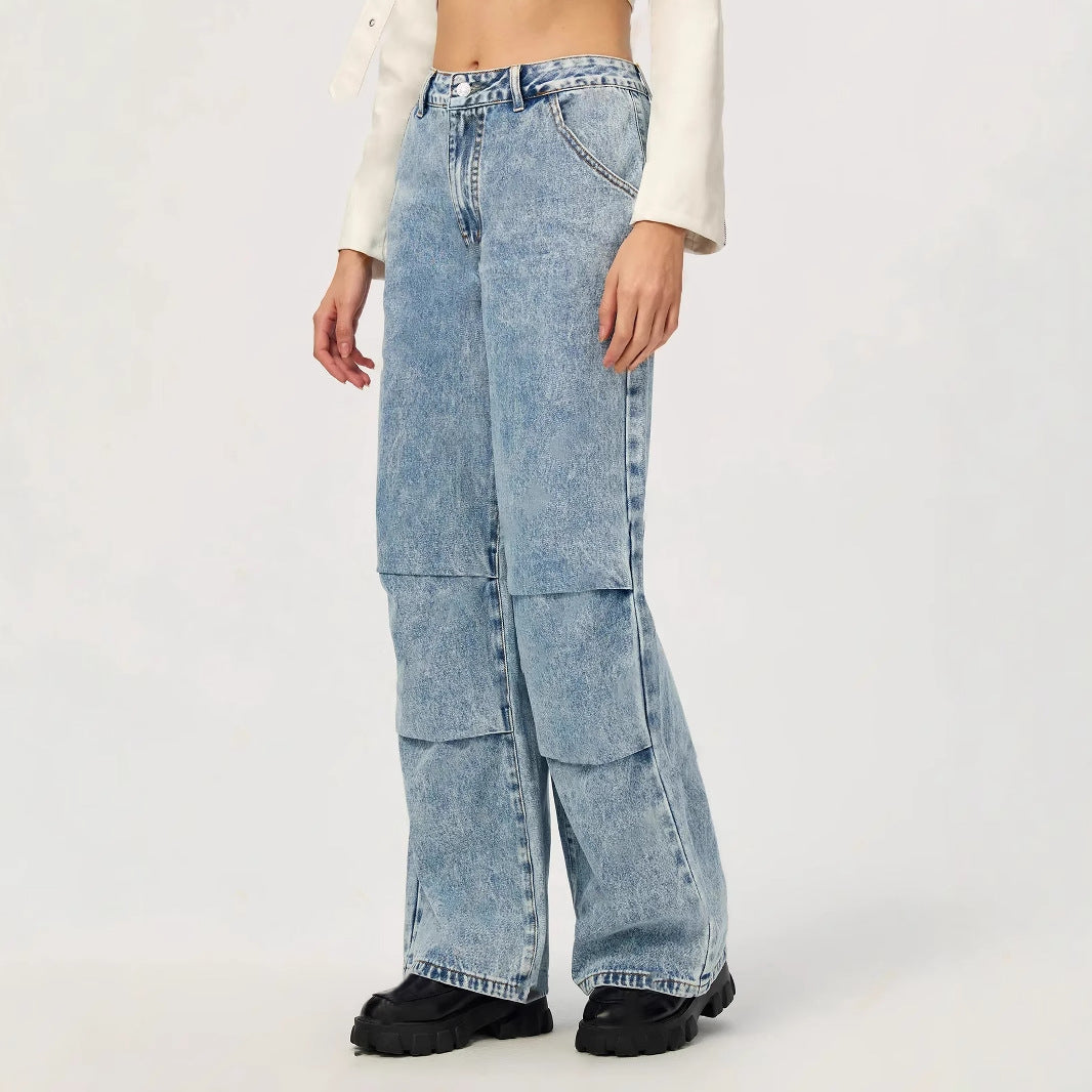 Women Clothing Casual Straight Leg Wide Leg Jeans Trousers