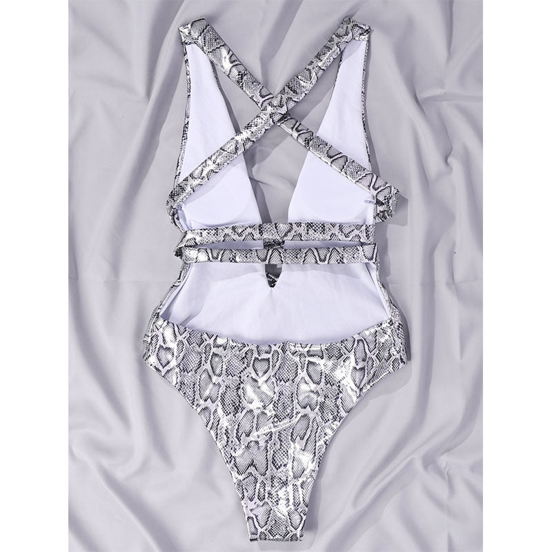 Bikini One-Piece Swimsuit Printed Serpentine Backless Tight Bikini