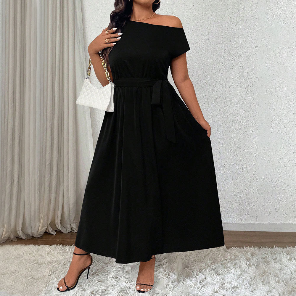 Plus Size Women Clothing Elegant Adult Lady like Woman off Shoulder One Shoulder Cold Shoulder Maxi Dress