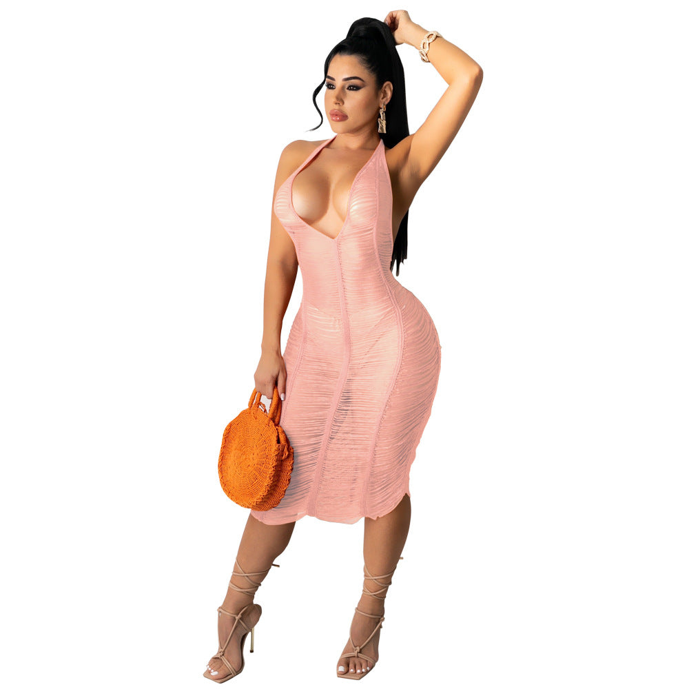 Women Clothing Sexy See through Hollow Out Cutout Beach Dress
