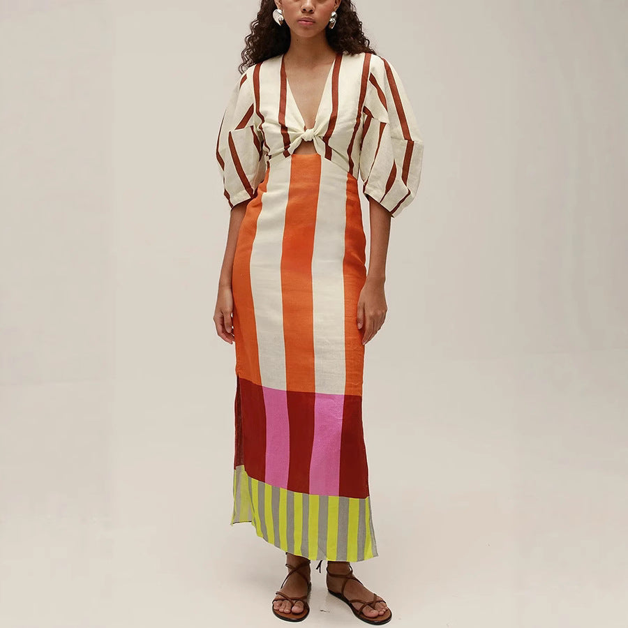 Spring Summer Positioning Printing Linen Dress Casual Vacation Loose Dress