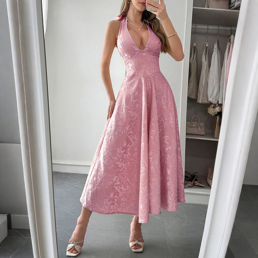 Robe longue élégante à taille licou pour femme, vêtements d'été