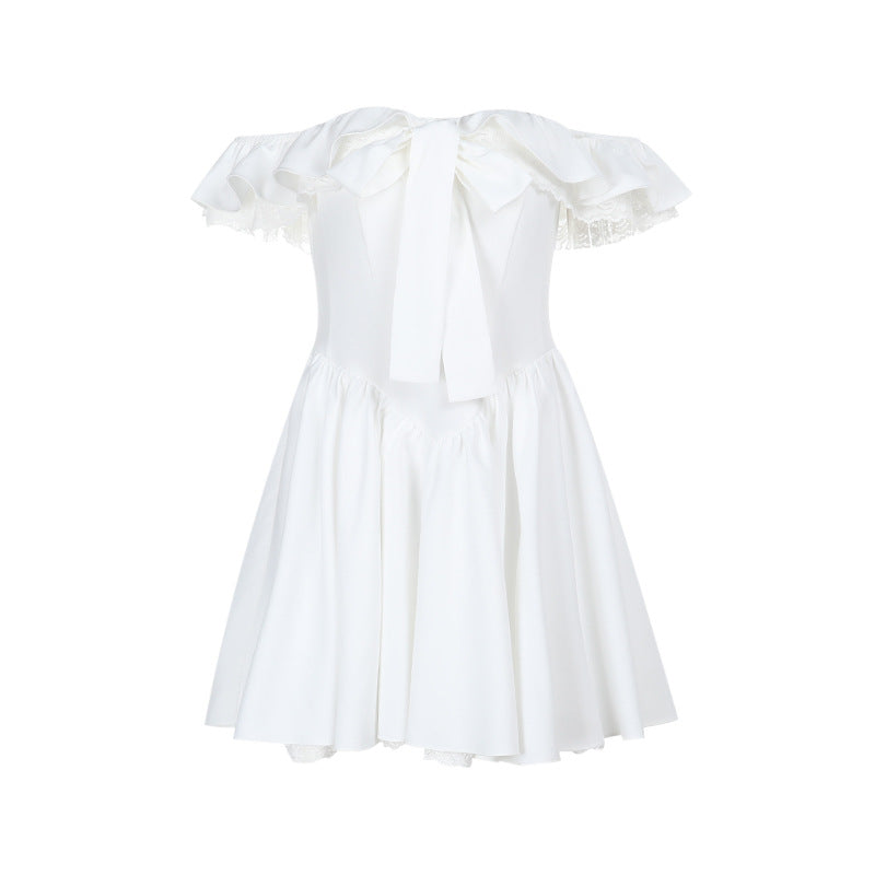 Women Sexy off Shoulder Girdle A line Lace Dress