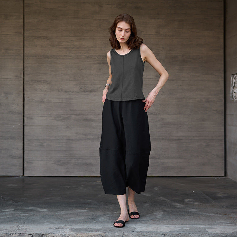 Summer Cotton Linen Outer Wear Inner Wear Solid Color Minimalist Patchwork Vest Loose Slimming All Matching Sleeveless Top for Women