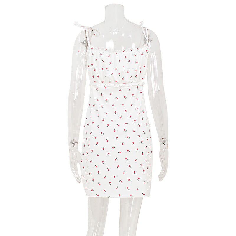 Summer Fresh Sweet Floral Strap Small High Waist Dress