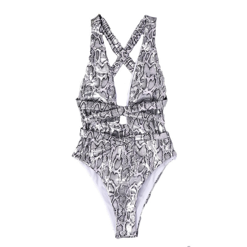 Bikini One-Piece Swimsuit Printed Serpentine Backless Tight Bikini