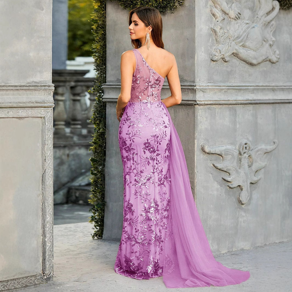 Summer Evening Dress High Slit One Shoulder Maxi Dress Cocktail Party Women Clothing