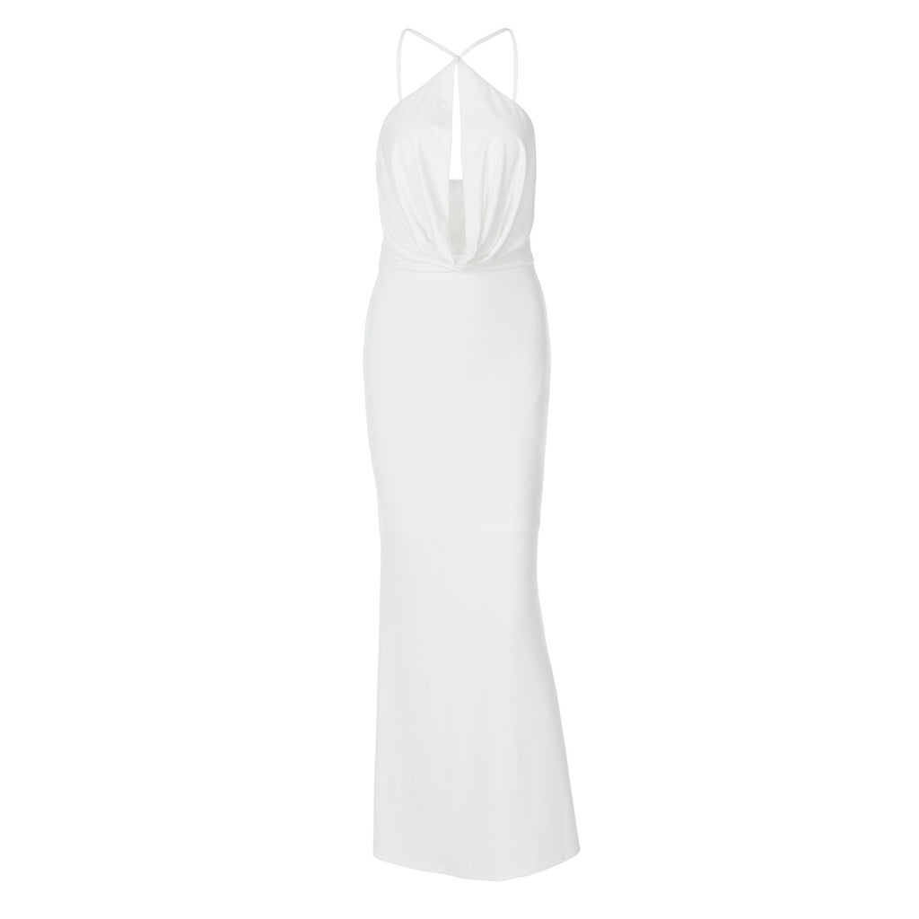 Women Clothing Summer Backless Dignified Hollow Out Cutout Halter Spaghetti Straps Dress Women