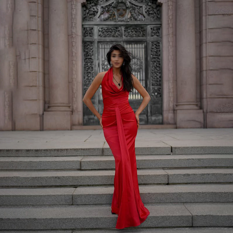 Sexy Waist Tassel Halter Dress 2025 Summer Solid Color Sheath Maxi Dress Women Dress