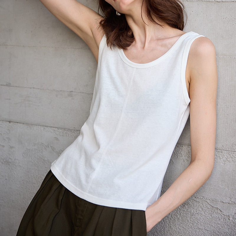 Summer Cotton Linen Outer Wear Inner Wear Solid Color Minimalist Patchwork Vest Loose Slimming All Matching Sleeveless Top for Women