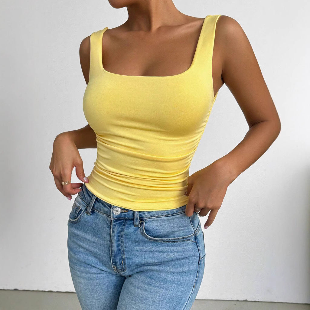 Women Sleeveless Camisole Square Collar Casual Basic Cropped Top
