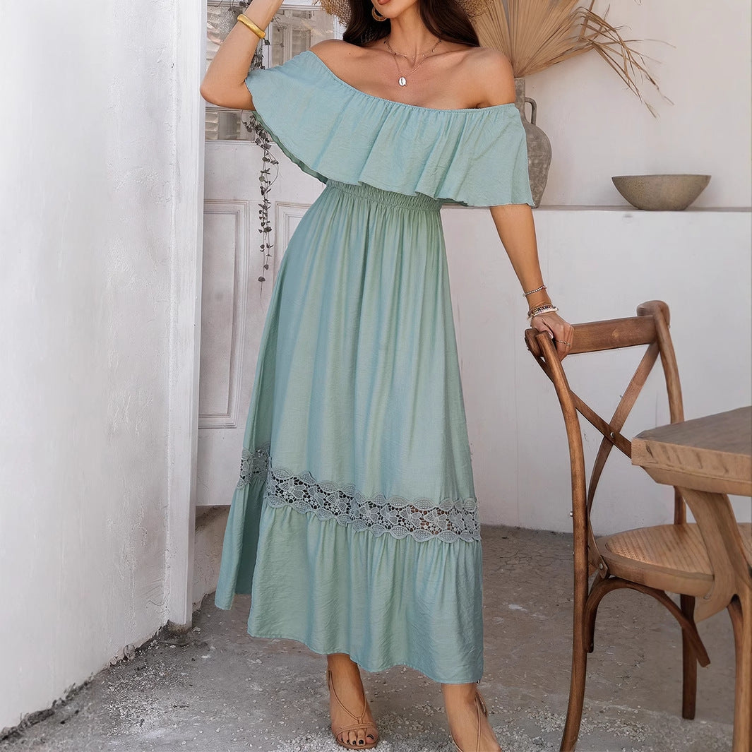Vacation Casual off Shoulder Waist Dress Women Clothing Spring Summer