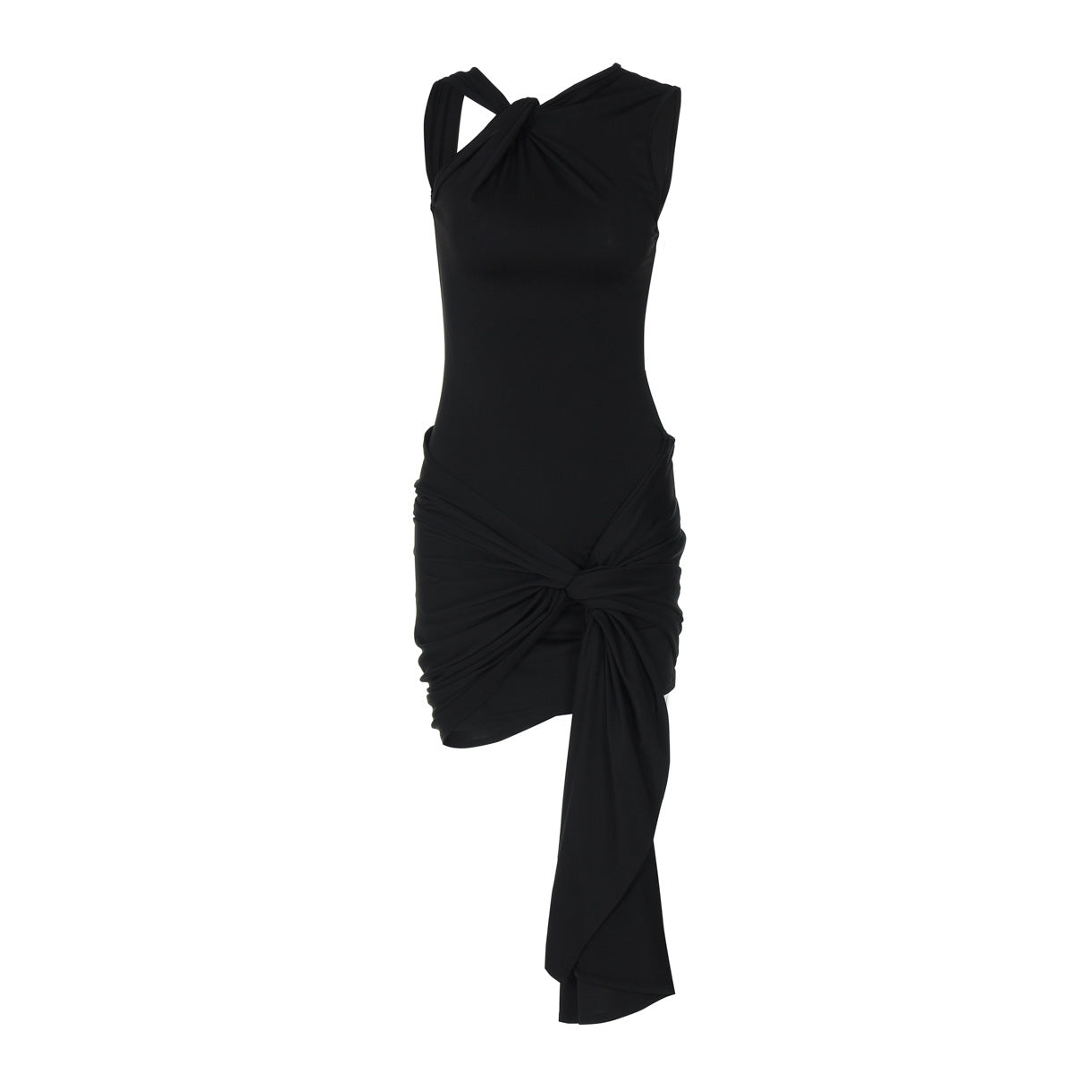 Summer Solid Color Lace up Pleated Slim Fit Sexy Sheath Dress