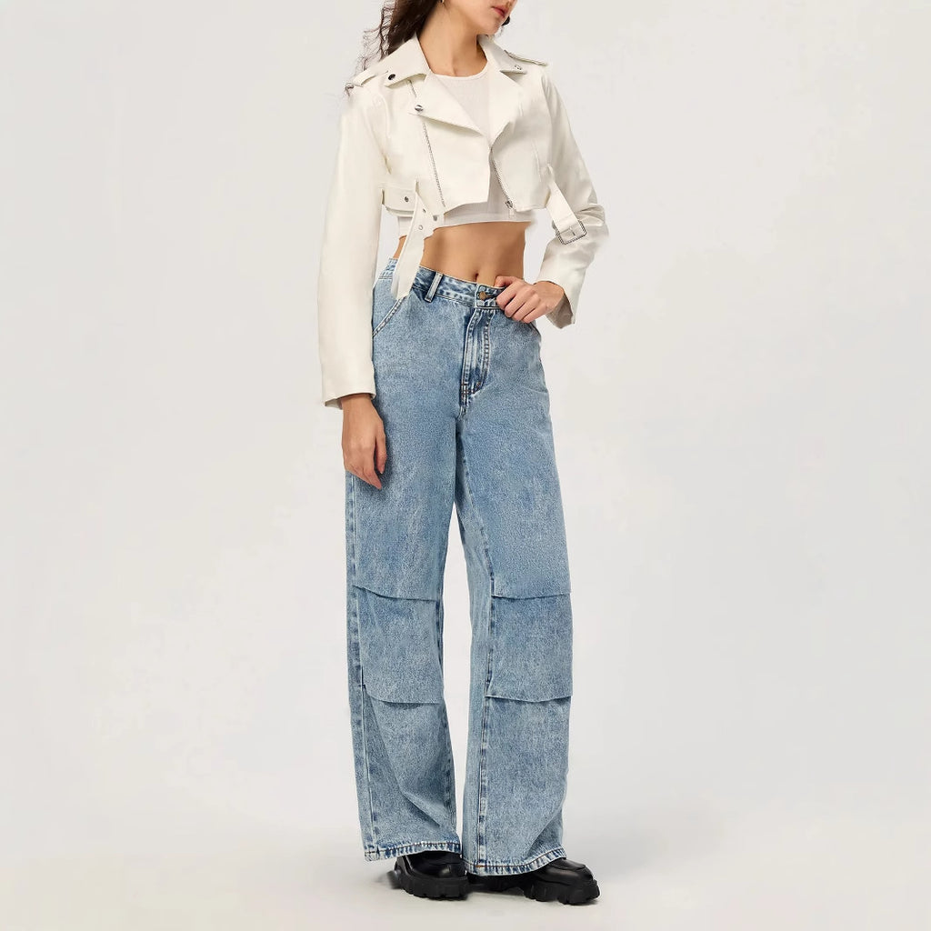 Women Clothing Casual Straight Leg Wide Leg Jeans Trousers