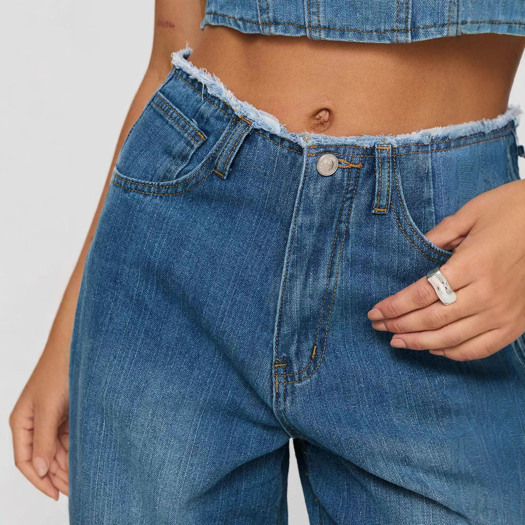 Retro Wide Leg High Waist Loose Slimming Straight Street Jeans