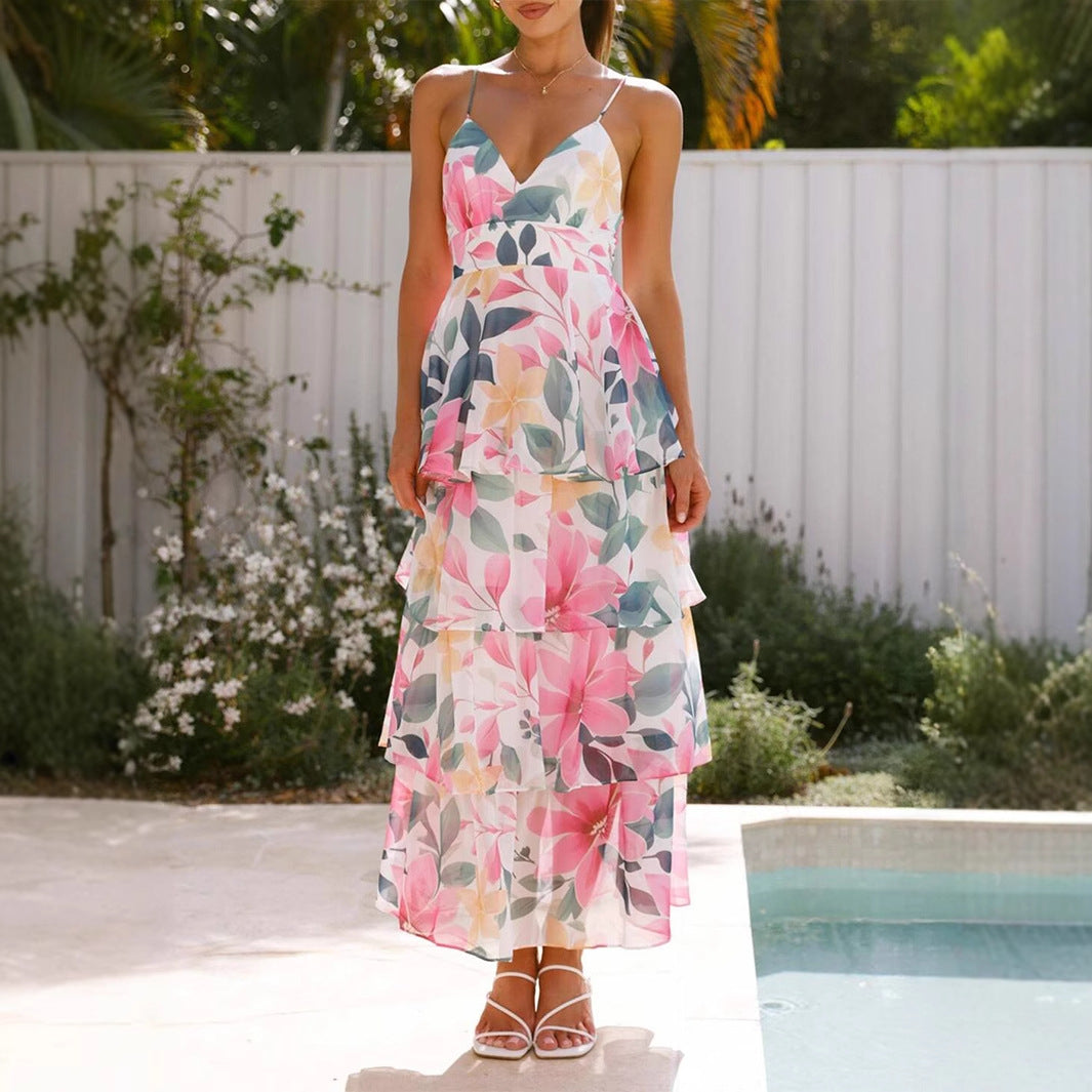 Vacation Casual Floral Small Sling Dress Women Clothing Spring Summer