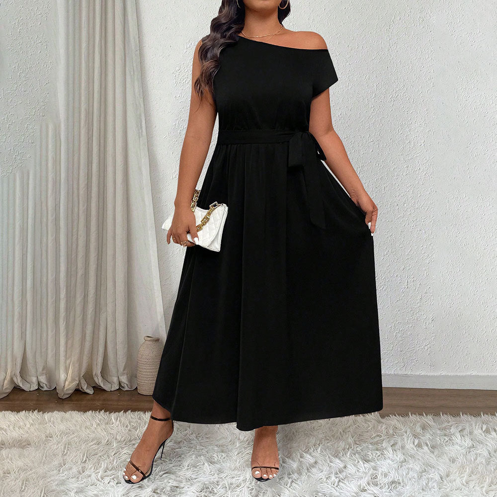 Plus Size Women Clothing Elegant Adult Lady like Woman off Shoulder One Shoulder Cold Shoulder Maxi Dress