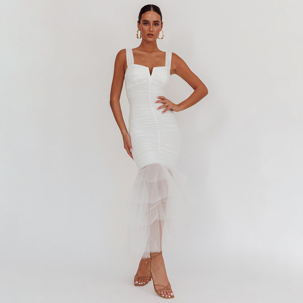 Spring Summer Sexy Patchwork Strap Dress Sexy Skinny Sheath Women Clothing Dress